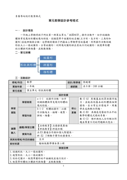 素養導向設計教案格式-單元教學設計參考格式