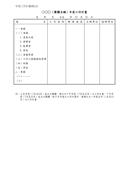 社會團體籌備工作實務1-○○○（團體名稱）年度工作計畫