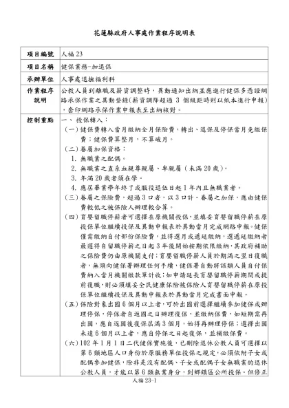 花蓮縣政府人事處作業程序說明表- 項目編號人福23項目名稱