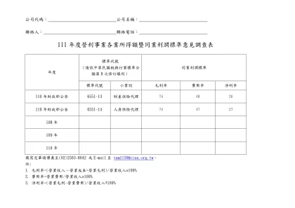 103年度營利事業各業所得額及同業利潤標準意見調查表-公司代碼： 公司名稱：