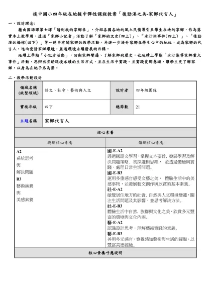 援中國小四年級在地援中彈性課程教案「後勁溪之美-家鄉代言人」
