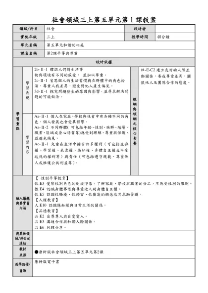 生活網頁範本（以活動為單位）-社會領域三上第五單元第1課教案