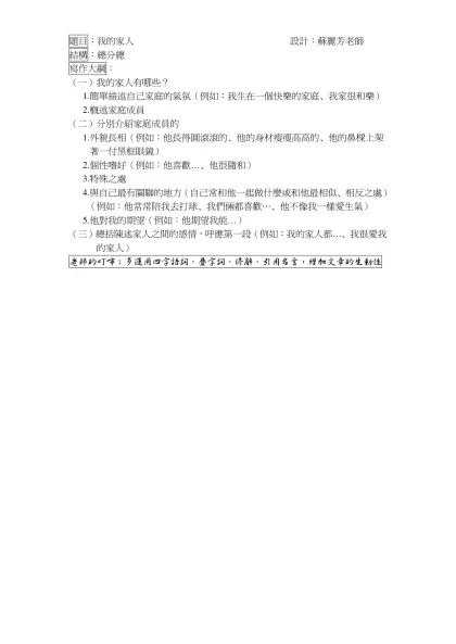 題目：我的家人-題目：我的家人 設計：蘇麗芳老師