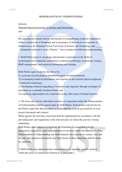 MEMORANDUM OF UNDERSTANDING