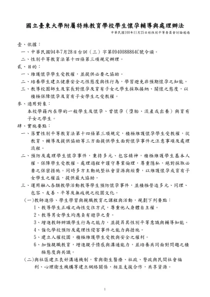 學生懷孕事件輔導與處理要點-國立臺東大學附屬特殊教育學校學生懷孕輔導與處理辦法