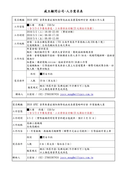 人力需求申請表-威立顧問公司-人力需求表