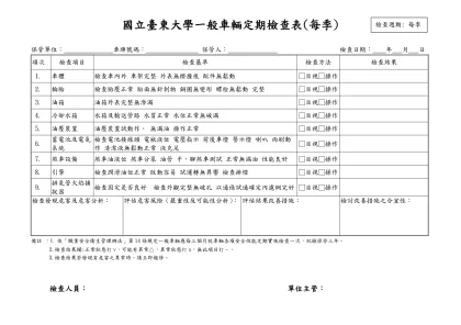 一般車輛每月定期檢查表-國立臺東大學一般車輛定期檢查表(每季)