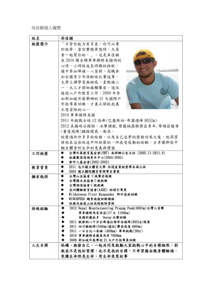 2012許書瑋個人履歷-吳佳穎個人履歷