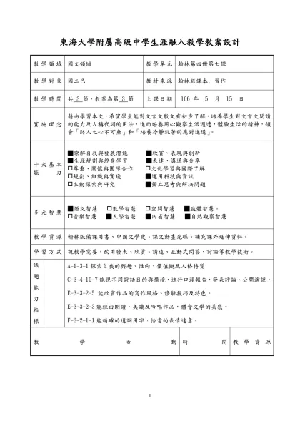 96年度國中小資訊融入教學-教學活動設計-東海大學附屬高級中學生涯融入教學教案設計