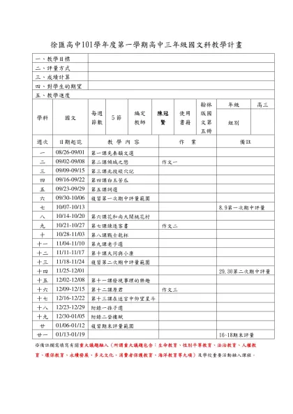 教學計畫有別於教學活動設計和教案，它是教學前的構思、設計和規劃，也是教學前用來和學群教師、家長、行政人員的溝通用的，同時也是課程管理的工具