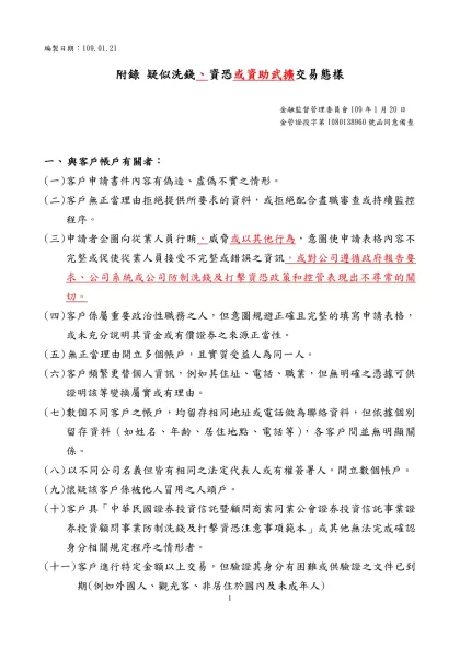 銀行防制洗錢及打擊資恐注意事項範本附錄-附錄 疑似洗錢、資恐或資助武擴交易態樣