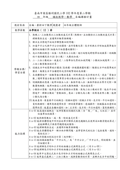公館國小生命教育課程設計教案-臺南市東區勝利國民小學102學年度第二學期