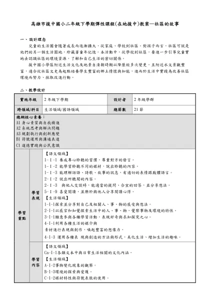 高雄市援中國小二年級下學期彈性課程(在地援中)教案—社區的故事