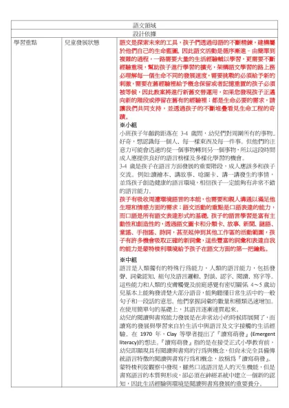 語文領域-設計依據學習重點兒童發展狀態