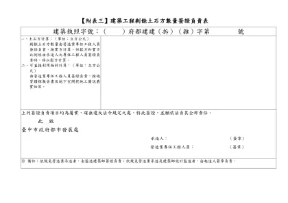 【附表三】建築工程剩餘土石方數量簽證負責表