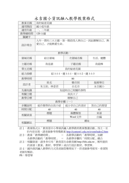 永吉國小資訊融入教學教案格式-教案名稱我的秘密花園