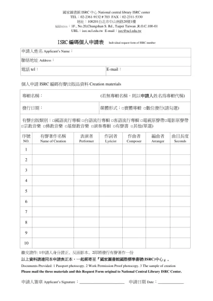 TO：國家圖書館國際標準書號中心--ISRC-國家圖書館ISRC中心 National central library ISRC center