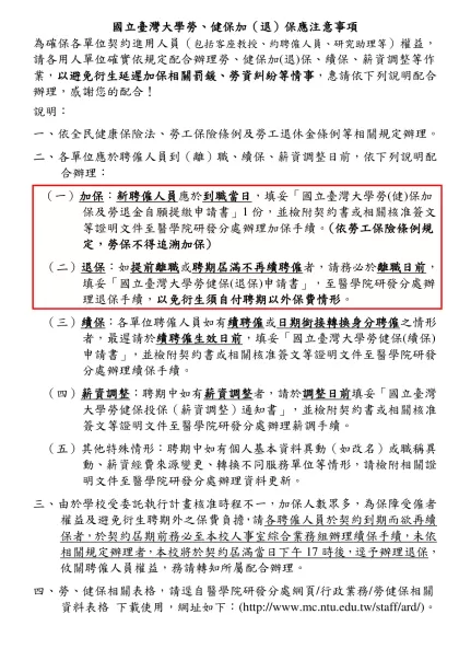 勞、健保加保應注意事項-國立臺灣大學勞、健保加（退）保應注意事項