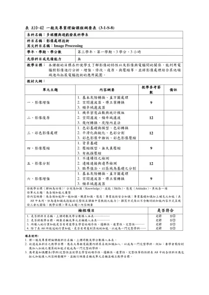 表 A10-42 一般及專業理論課程綱要表 (3-1-S-8)