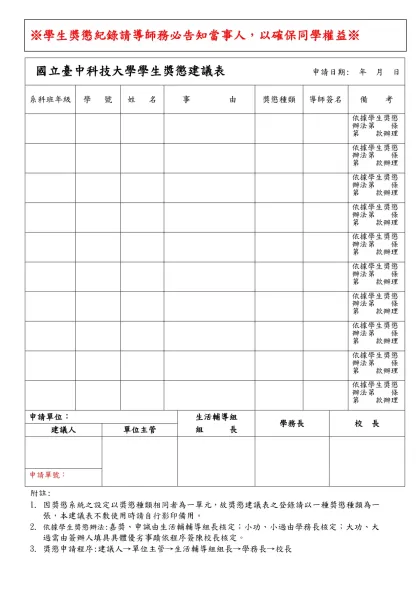 國立台中技術學院學生獎懲建議表 年 月 日-國立臺中科技大學學生獎懲建議表 申請日期: 年 月 日
