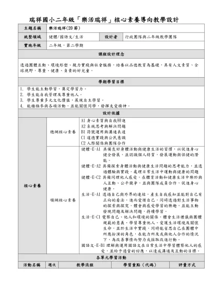 瑞祥國小二年級「樂活瑞祥」核心素養導向教學設計
