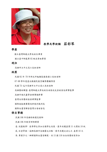 / 教學及學術類 莊彩琴-學歷 國立臺灣師範大學美術系畢業