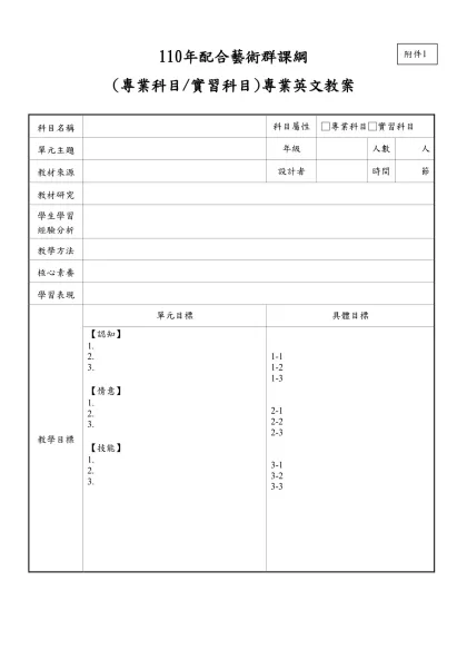 110年配合藝術群課綱-110年配合藝術群課綱(專業科目/實習科目)專業英文教案