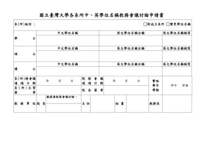 國立台灣大學各系所中、英學位名-國立臺灣大學各系所中、英學位名稱教務會議討論申請書