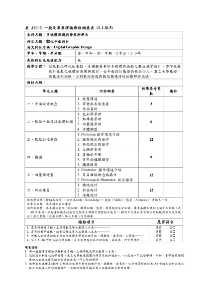 表 A10-1 一般及專業理論課程綱要表 (1-1-R-1)