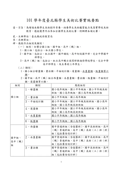 101學年度臺北縣學生美術比賽實施要點