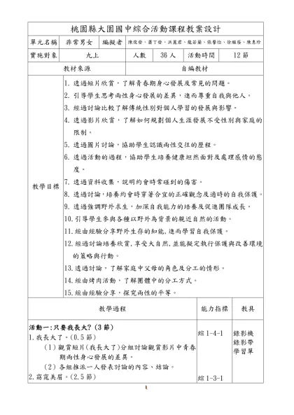 桃園縣 國中學校本位活動課程教案設計-桃園縣大園國中綜合活動課程教案設計