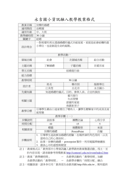 永吉國小資訊融入教學教案格式-教案名稱快樂的婚禮適用階段