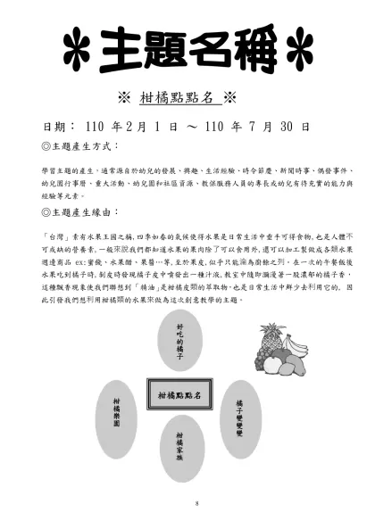 大單元名稱-※ 柑橘點點名 ※- ※ 柑橘點點名 ※日期： 110 年2月 1 日 ～ 110 年 7 月 30 日