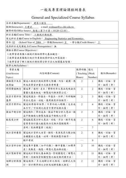 一般及專業理論課程綱要表-General and Specialized Course Sy