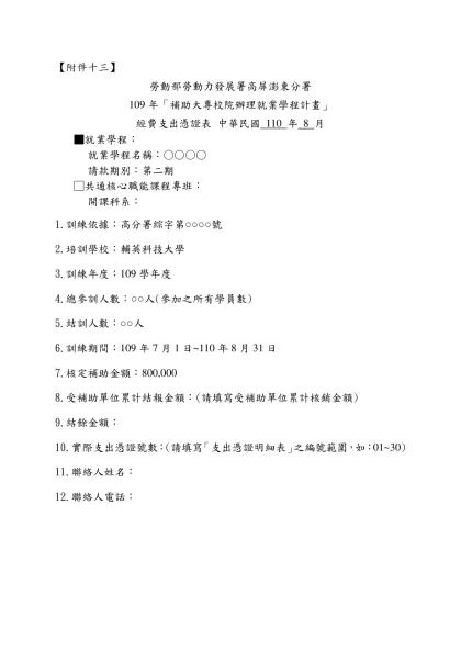 青年就業旗艦計畫部分規定修正草案對照表-【附件十三】