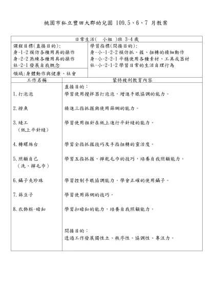 桃園市私立豐田大郡幼兒園 3、4 月教案 設計者:-桃園市私立豐田大郡幼兒園 109.5、6、7 月教案