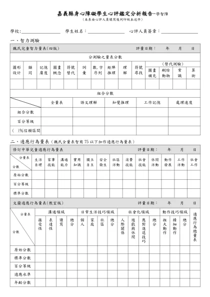 範本檔-嘉義縣身心障礙學生心評鑑定分析報告-學智障