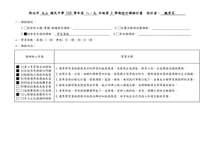 新北市 文山 國民中學 110 學年度 八、九 年級第 2 學期校訂課程計畫 設計者：＿魏秀芬＿＿＿