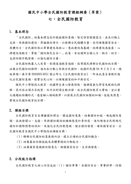 附件三-國民中小學全民國防教育課程綱要（草案）