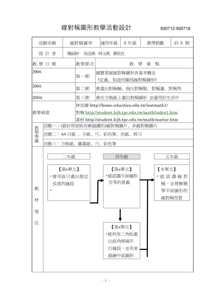 線對稱圖形教學活動設計 930712-930716