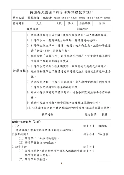 桃園縣 國中學校本位活動課程教案設計-桃園縣大園國中綜合活動課程教案設計