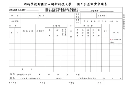 明新學校財團法人明新科技大學 國外出差旅費申請表