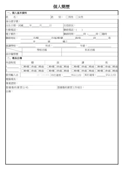 1111人力銀行求職履歷表-個人簡歷
