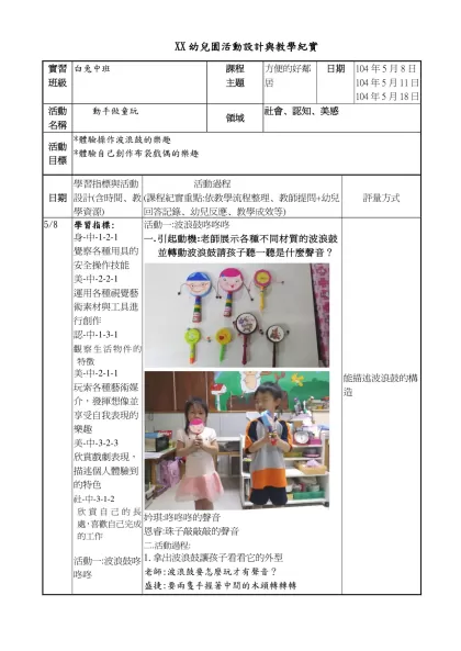 XX幼兒園活動設計與教學紀實-實習班級白兔中班課程