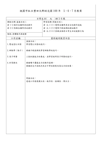 桃園市私立豐田大郡幼兒園 5、6、7月教案 設計者: