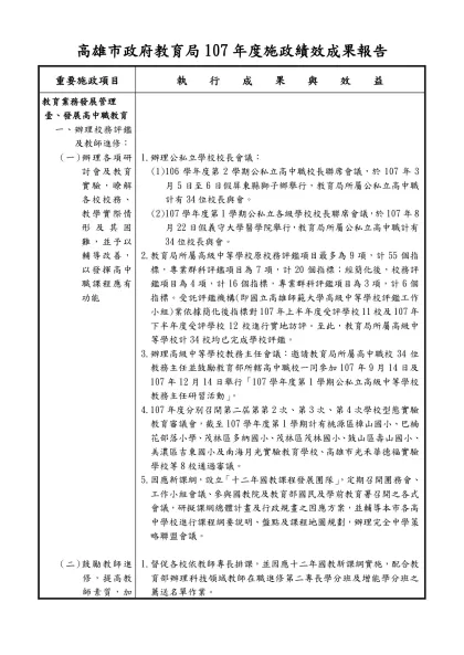 高雄市政府教育局107年度施政績效成果報告