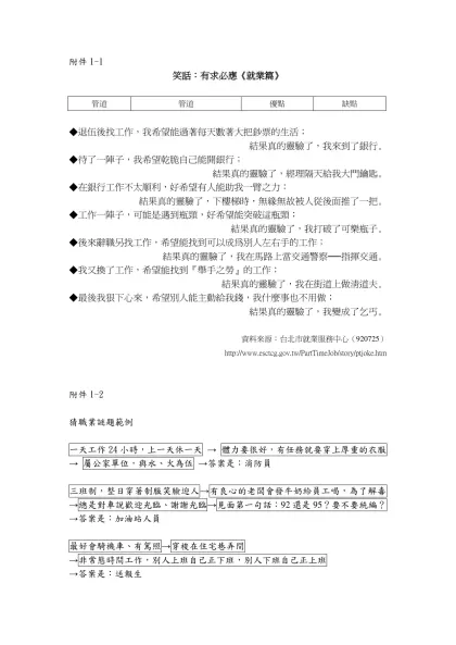 附件1-1-笑話：有求必應《就業篇》◆退伍後找工作，我希望能過著每天數著大把鈔票的生活；