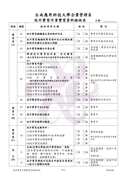 實習教育作業流程及任務編組表-台南應用科技大學企業管理系