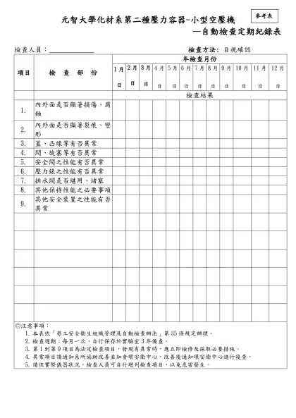 中山醫學大學第二種壓力容器(小型空壓機) (每年)-元智大學化材系第二種壓力容器-小型空壓機