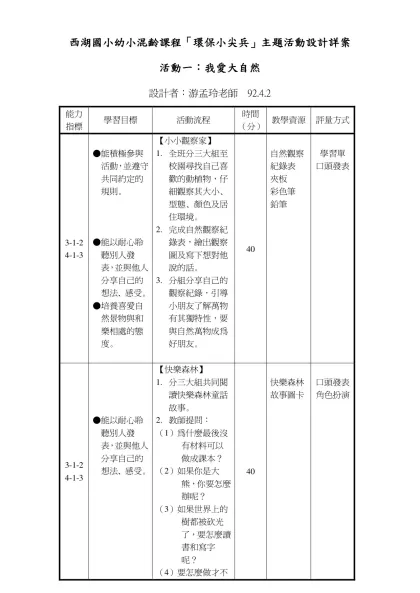 西湖國小幼小銜接混齡綜合環保小尖兵「廢物妙用」活動設計-西湖國小幼小混齡課程「環保小尖兵」主題活動設計詳案
